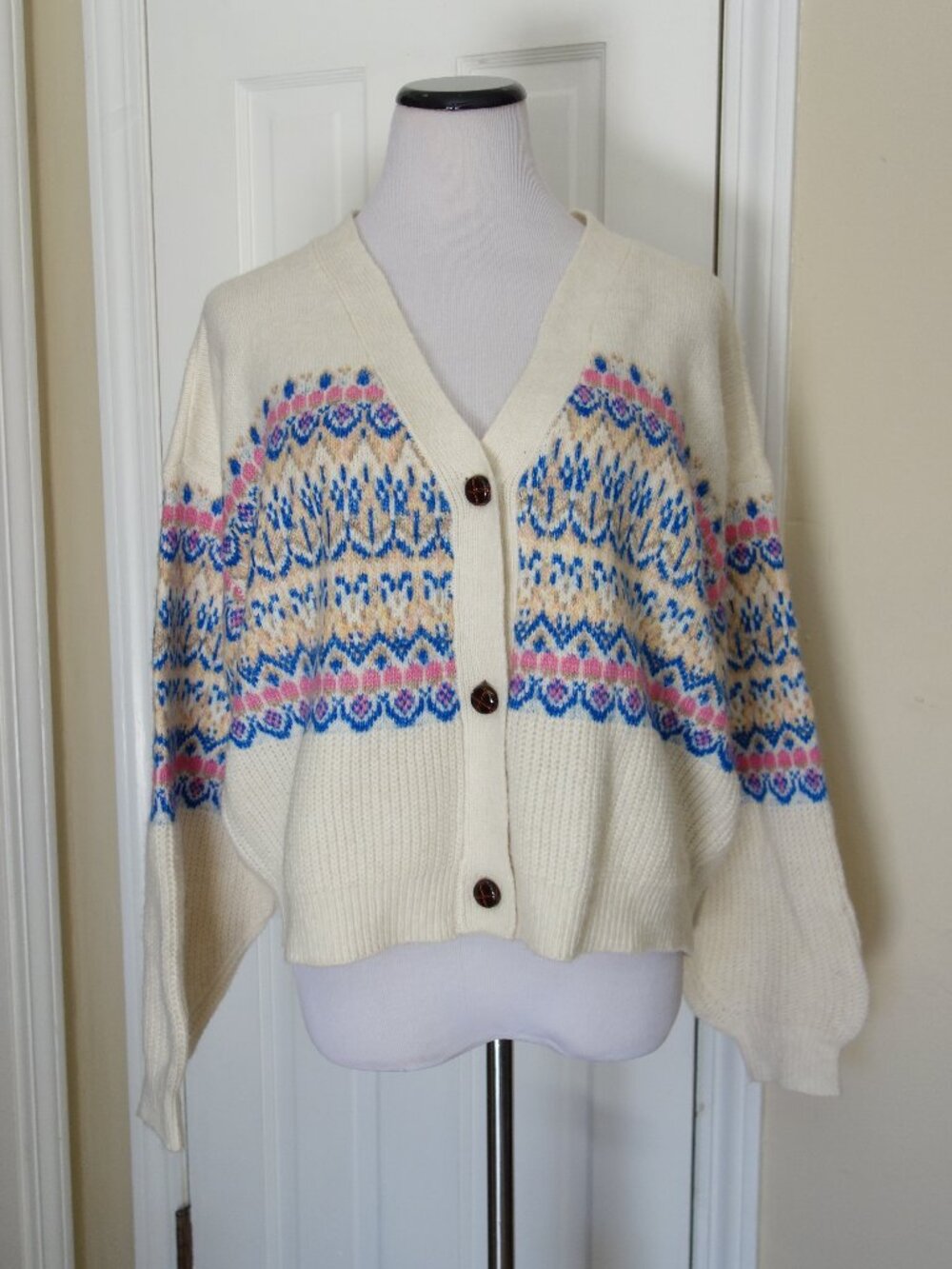 NWT LUSH Boxy Cardigan Sweater – Cream / Multi – Wmns XL